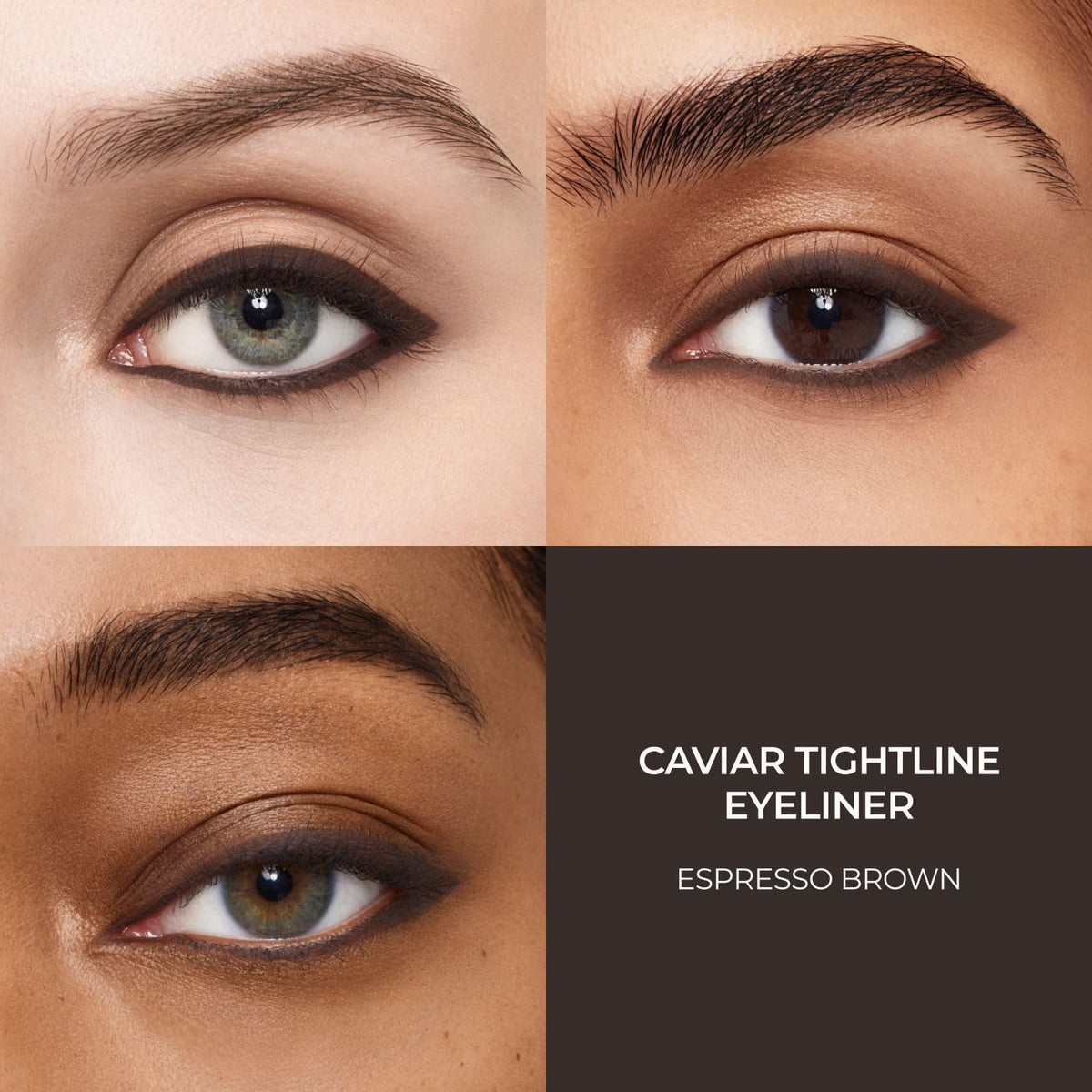Laura Mercier texture swatch on skin showing rich espresso brown pigment payoff