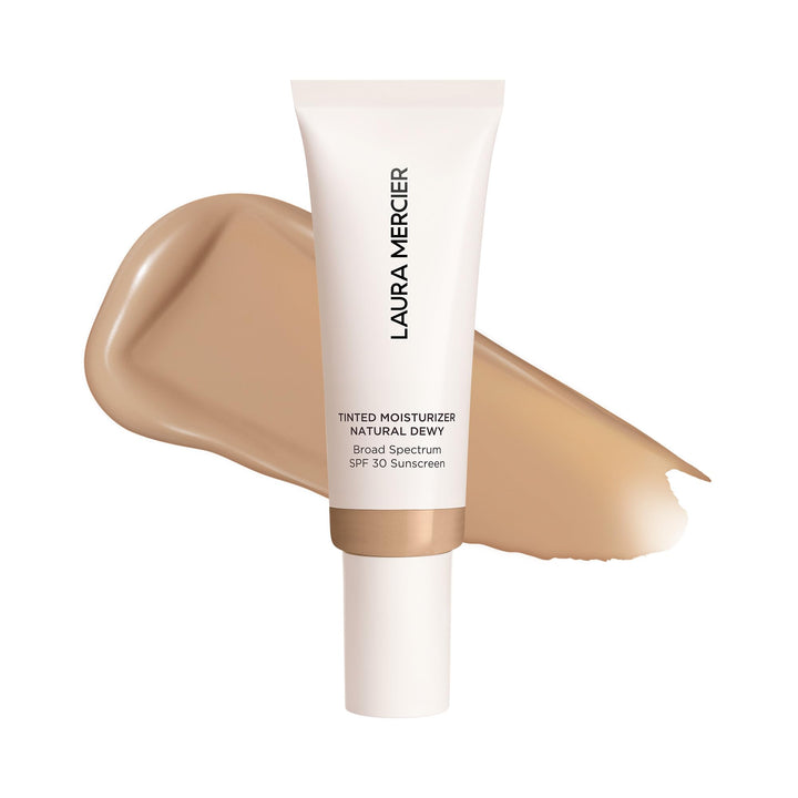 Laura Mercier product front view showing Sand shade and luminous benefit