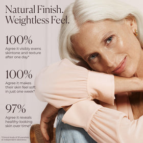 Laura Mercier on model wearing dewy skin tint for natural radiant finish