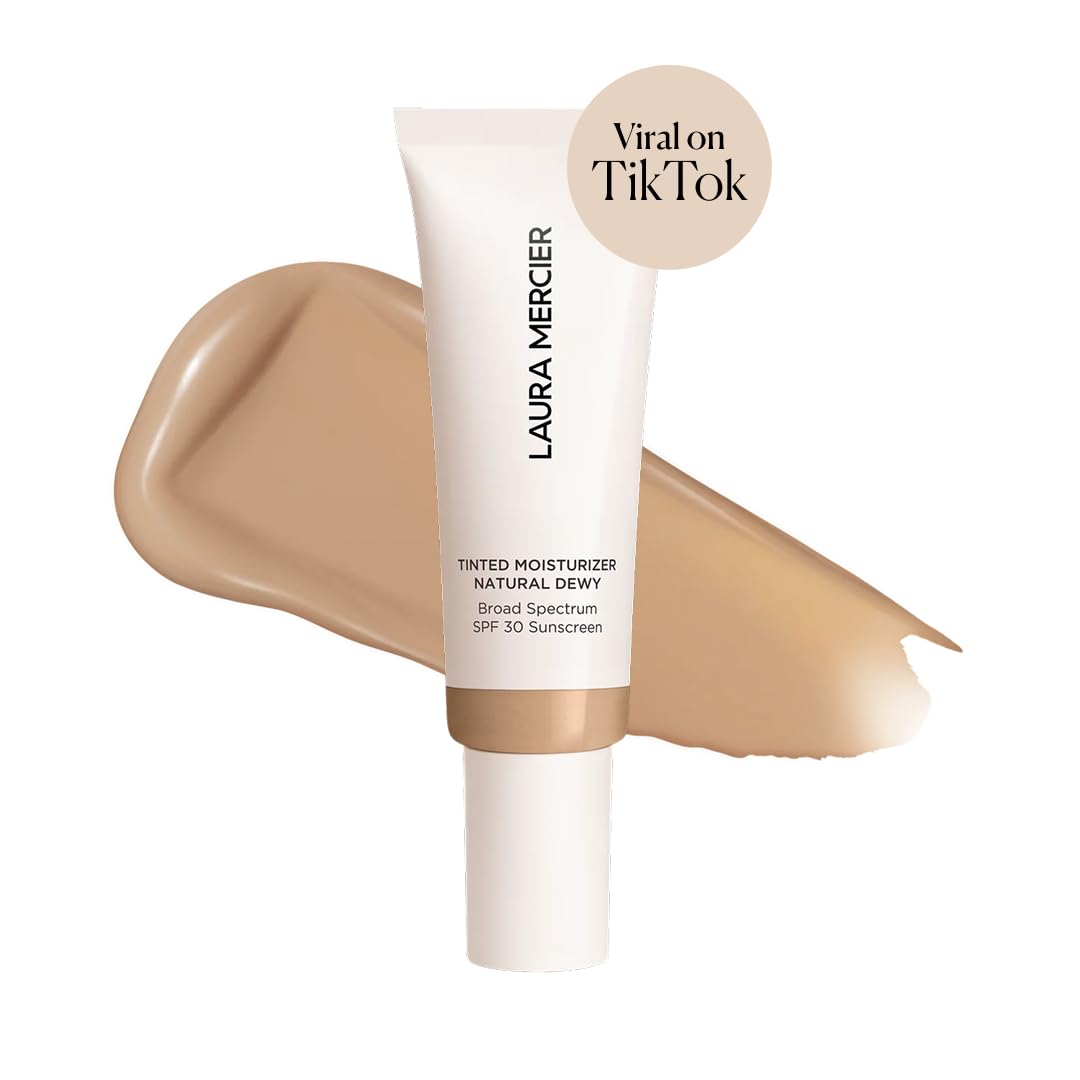 Laura Mercier cream texture close-up highlighting hydrating, dewy finish
