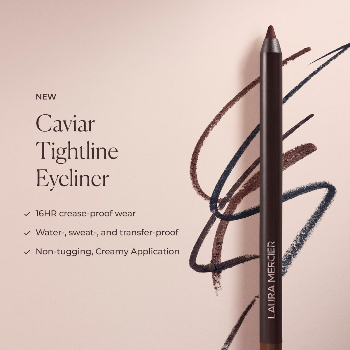 Laura Mercier waterline application demonstrating long-wear waterproof benefit