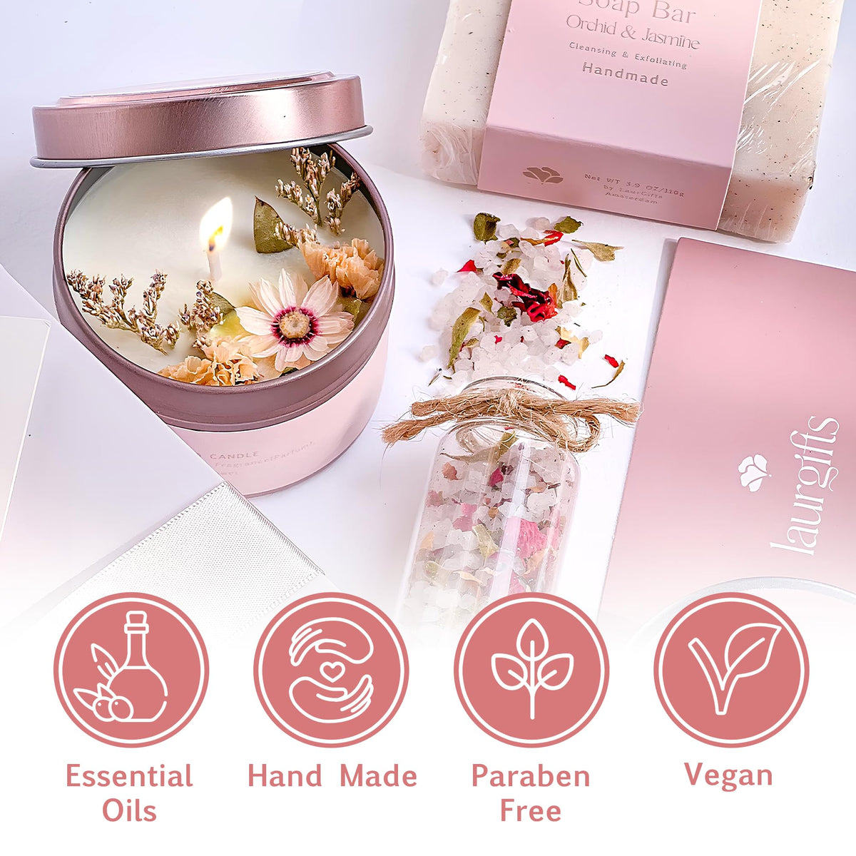 LaurGifts salt scrub texture scoop benefit: gentle exfoliation and soft skin
