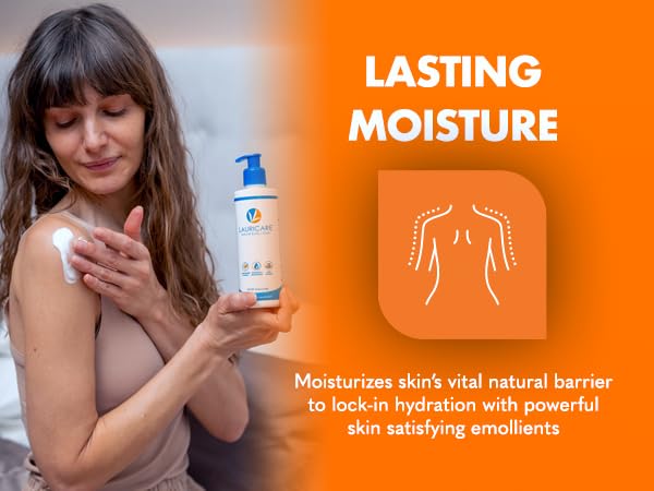 Lauricare lotion texture on palm showing smooth, non-greasy absorption