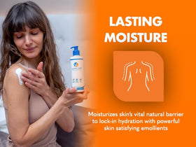 Lauricare lotion texture on palm showing smooth, non-greasy absorption
