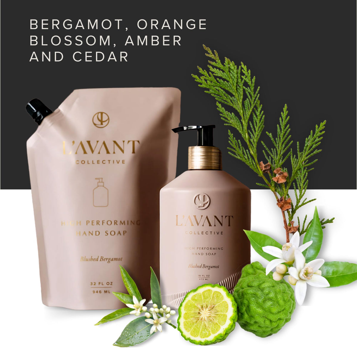 L'AVANT Collective ingredients label highlighting plant-based formulation