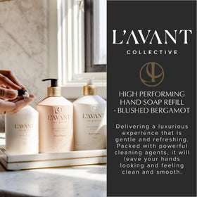 L'AVANT Collective pouch staged at sink for stylish countertop refill routine