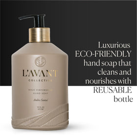 L'AVANT Collective brushed-gold pump close-up highlighting durable refillable design