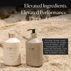 L'AVANT Collective refill pouch in family bathroom showing elegant countertop upgrade