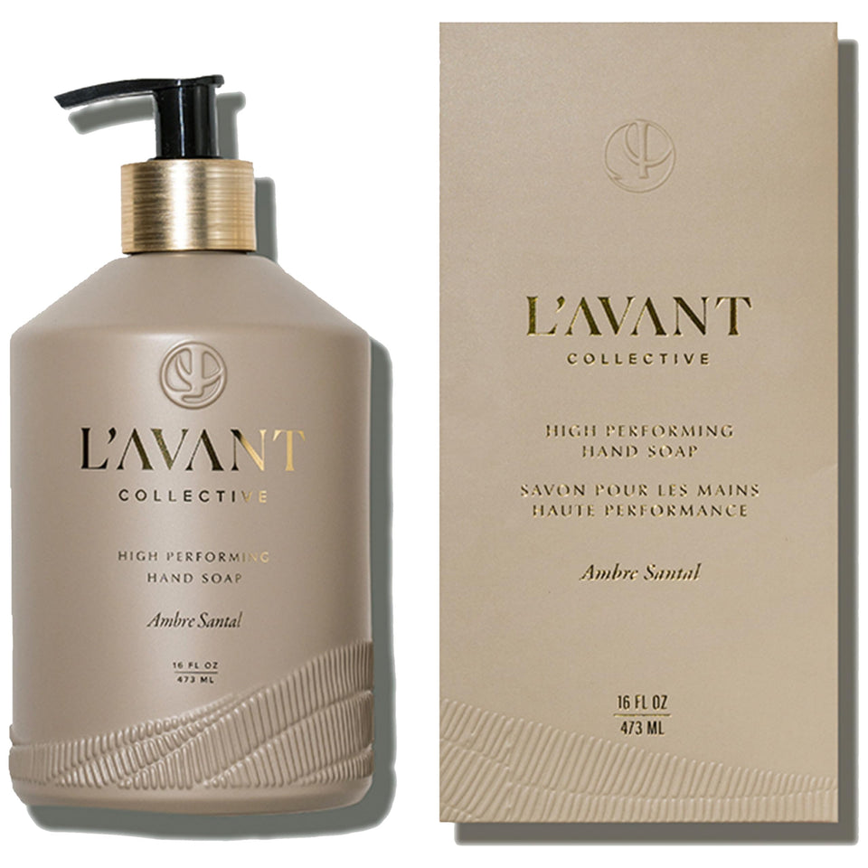 L'AVANT Collective front bottle view showing elegant glass and label, elevates countertop