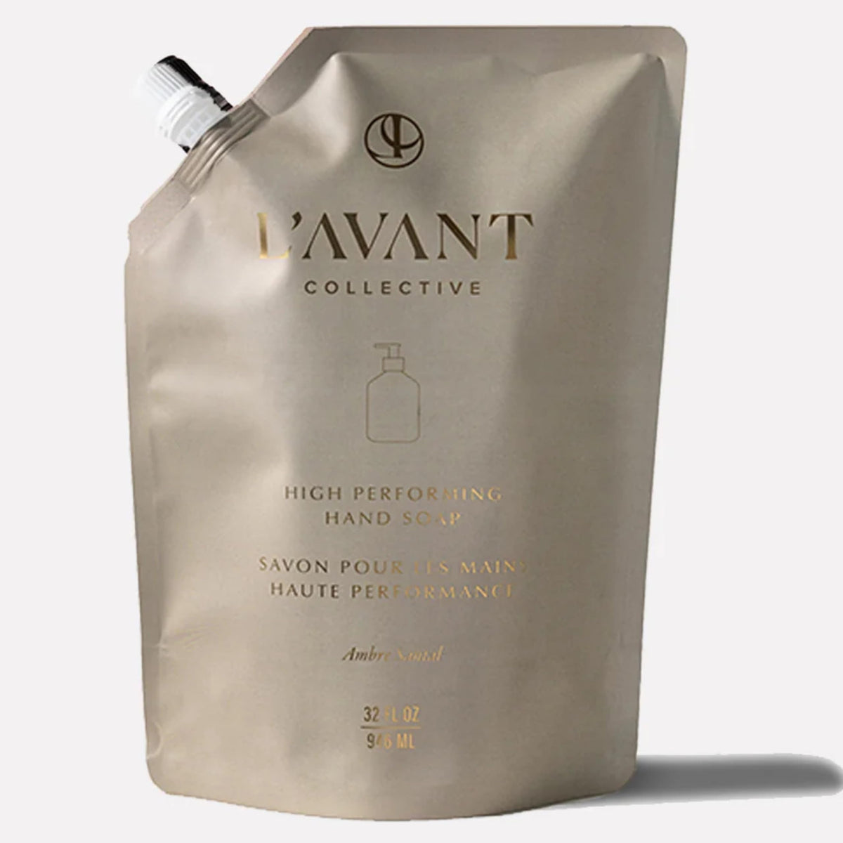 L'AVANT Collective front packaging refill pouch showing luxury design and eco benefit