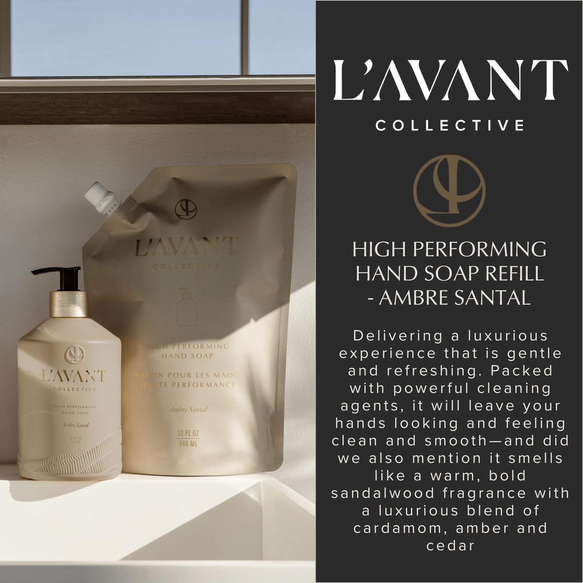 L'AVANT Collective label ingredient list close-up showing clean, non-toxic formulation