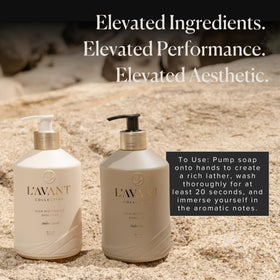 L'AVANT Collective bottle on bathroom sink styled setting, enhances home decor