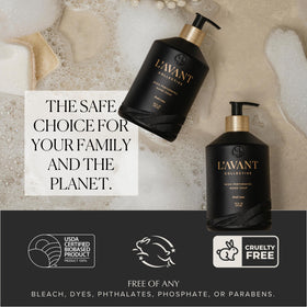 L'AVANT Collective creamy lather close-up showing moisturizing foam and gentle cleansing action