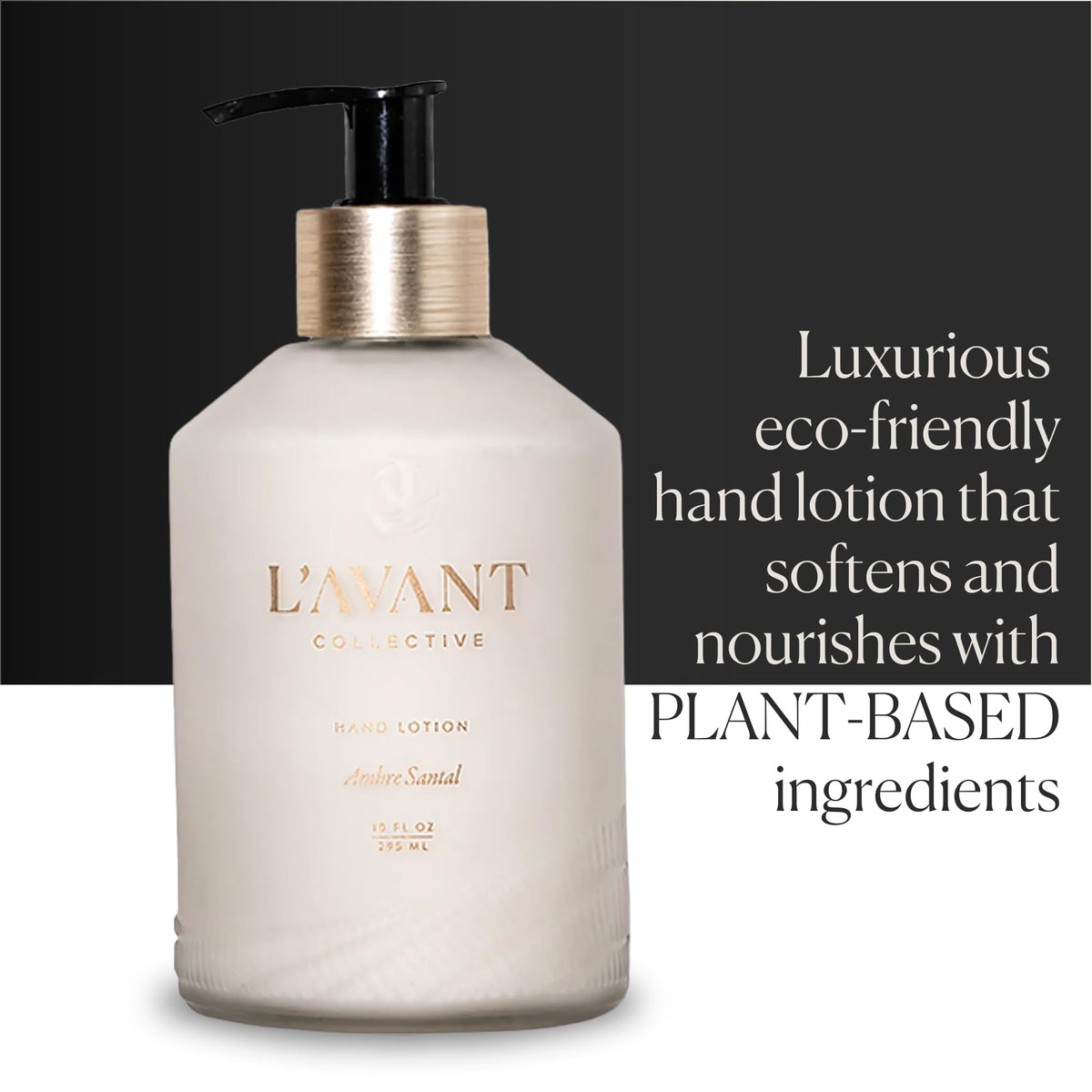 L'AVANT Collective pump close-up highlighting glass dispenser and effortless, mess-free use
