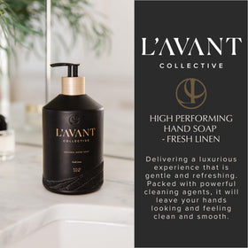 L'AVANT Collective label closeup listing plant-based ingredients for transparency and safer washing