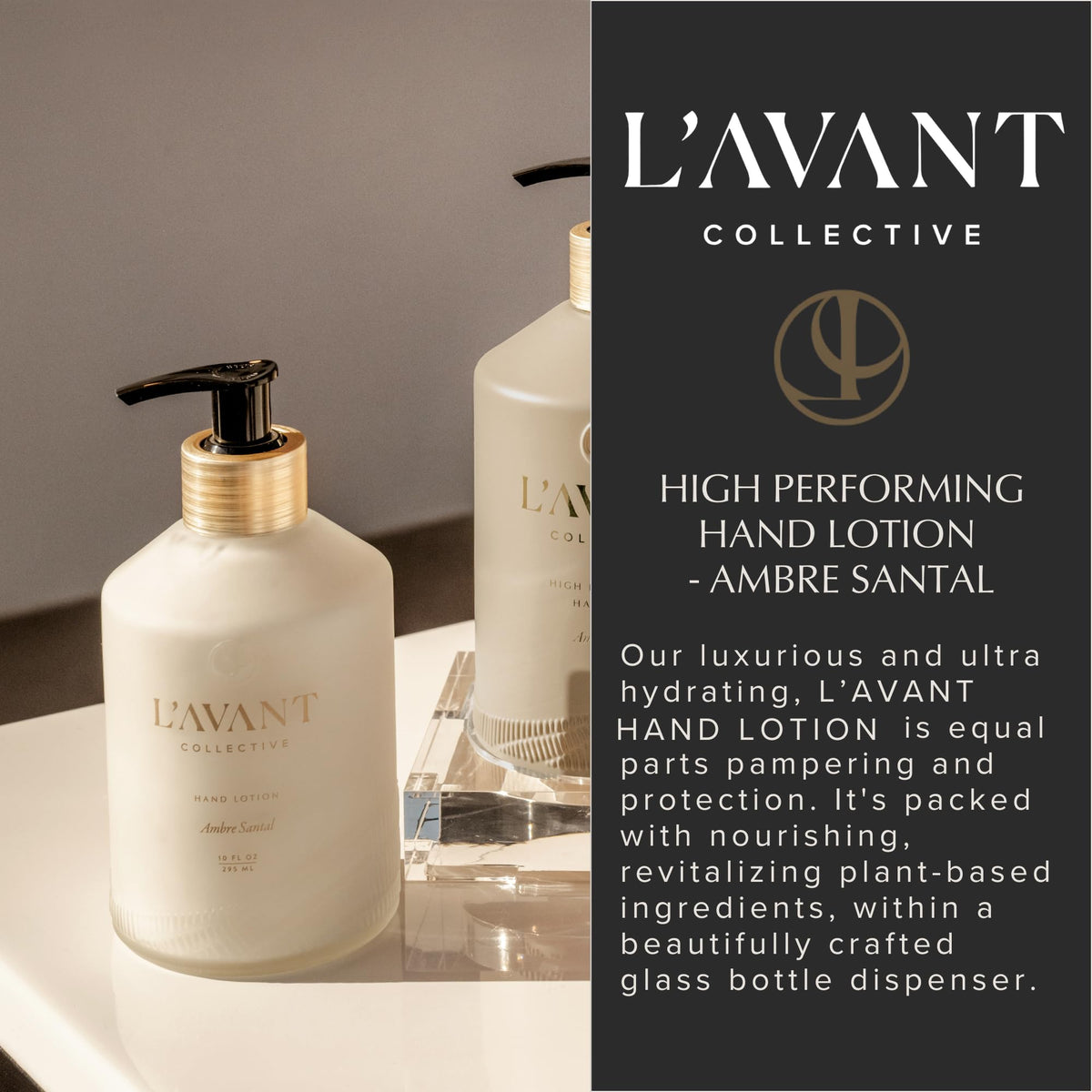 L'AVANT Collective refill pouch beside bottle showing eco-friendly refill and reduced plastic waste