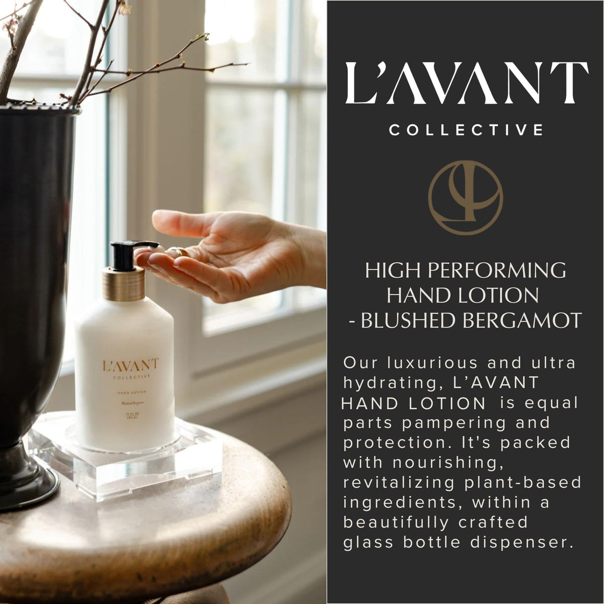 L'AVANT Collective applying lotion in kitchen, keeps hands soft while cooking or washing