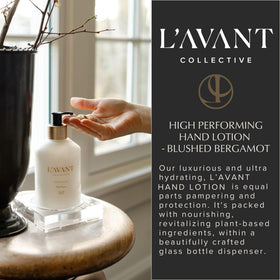 L'AVANT Collective applying lotion in kitchen, keeps hands soft while cooking or washing