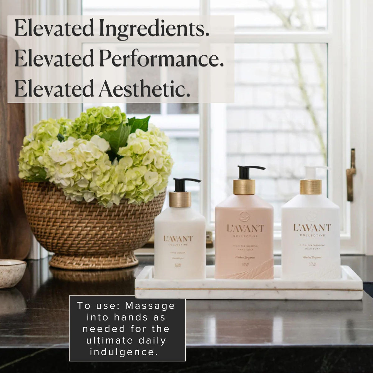 L'AVANT Collective label showing ingredients and Leaping Bunny logo, assures clean formulation