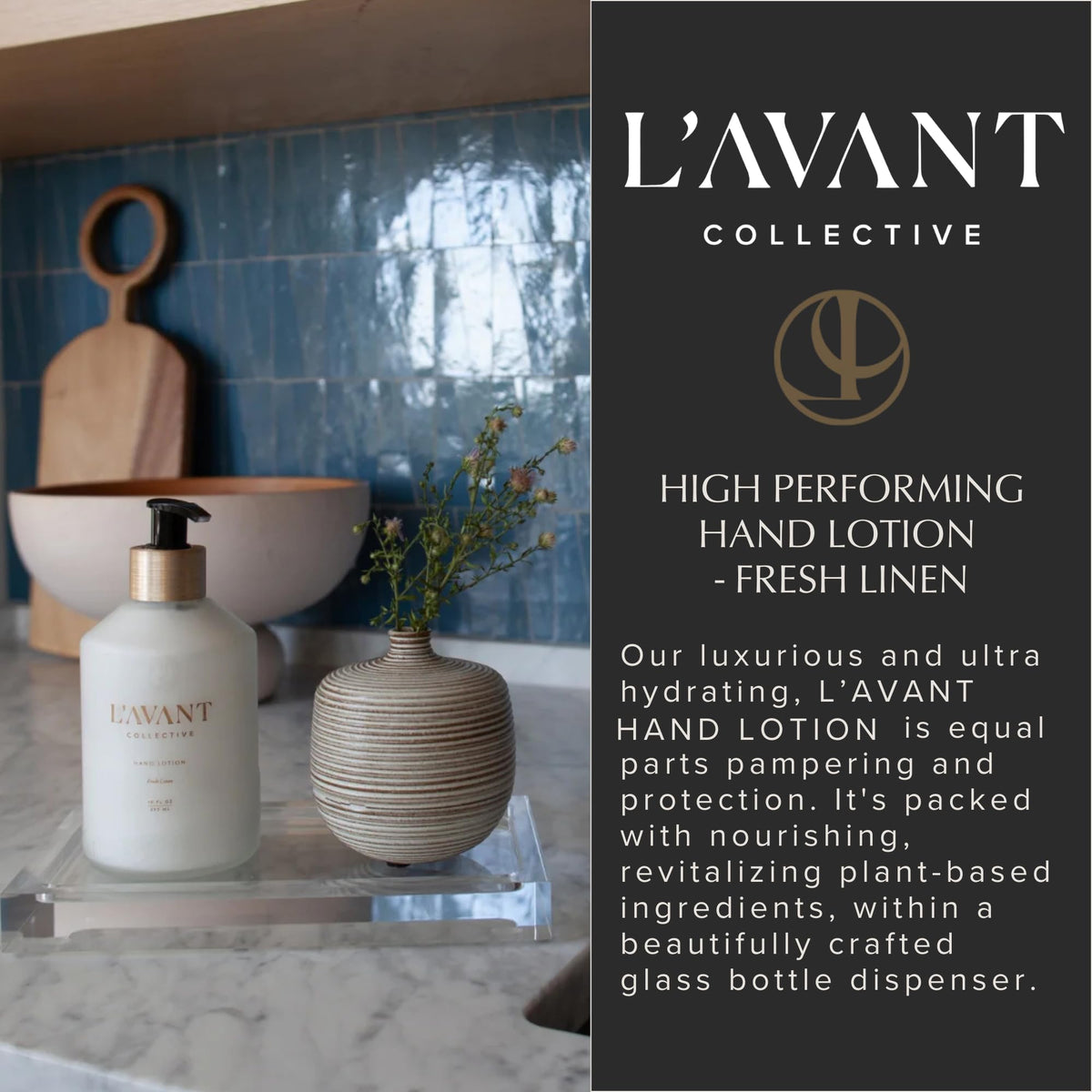 L'AVANT Collective refill pouch beside bottle showing sustainable refill option