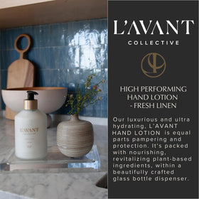 L'AVANT Collective refill pouch beside bottle showing sustainable refill option