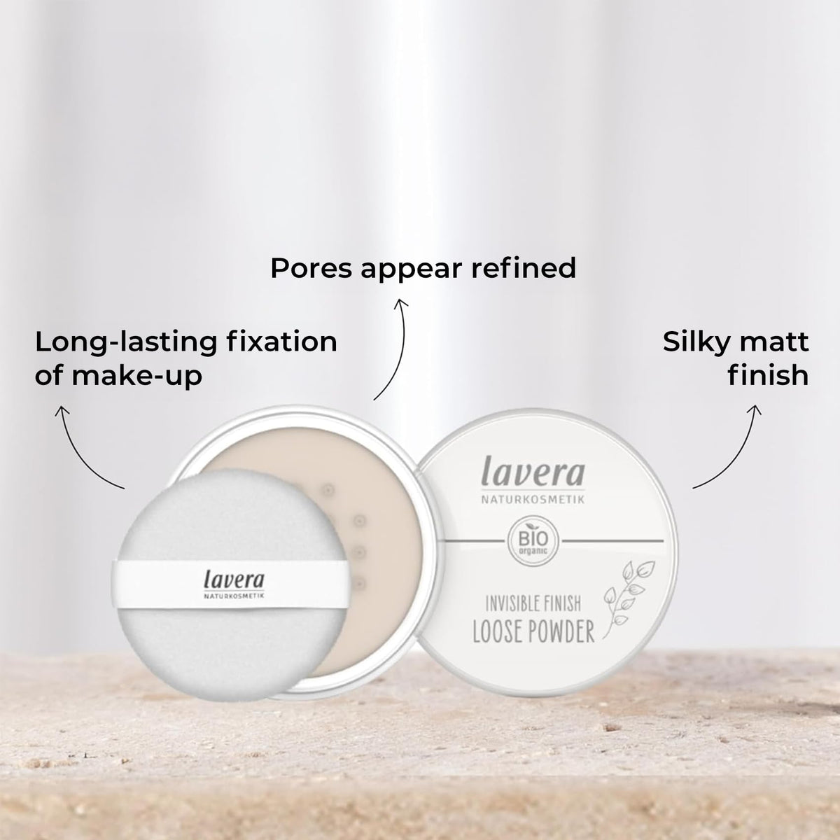 lavera close-up of organic rice powder ingredient highlighting oil control