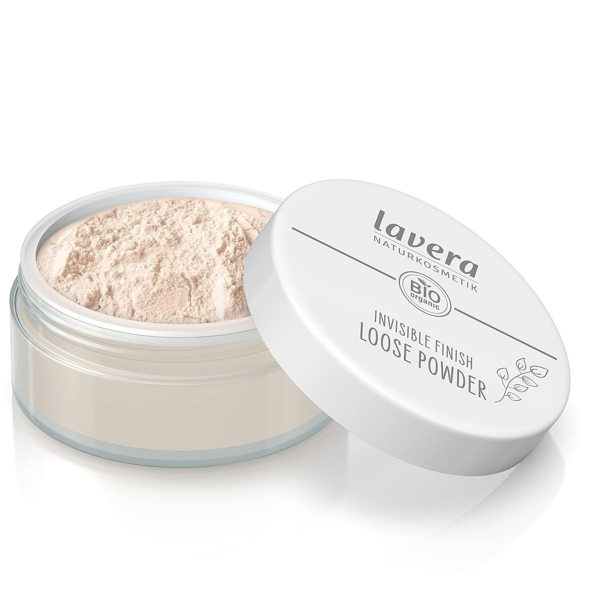 lavera open sifter revealing fine loose powder texture for smooth finish