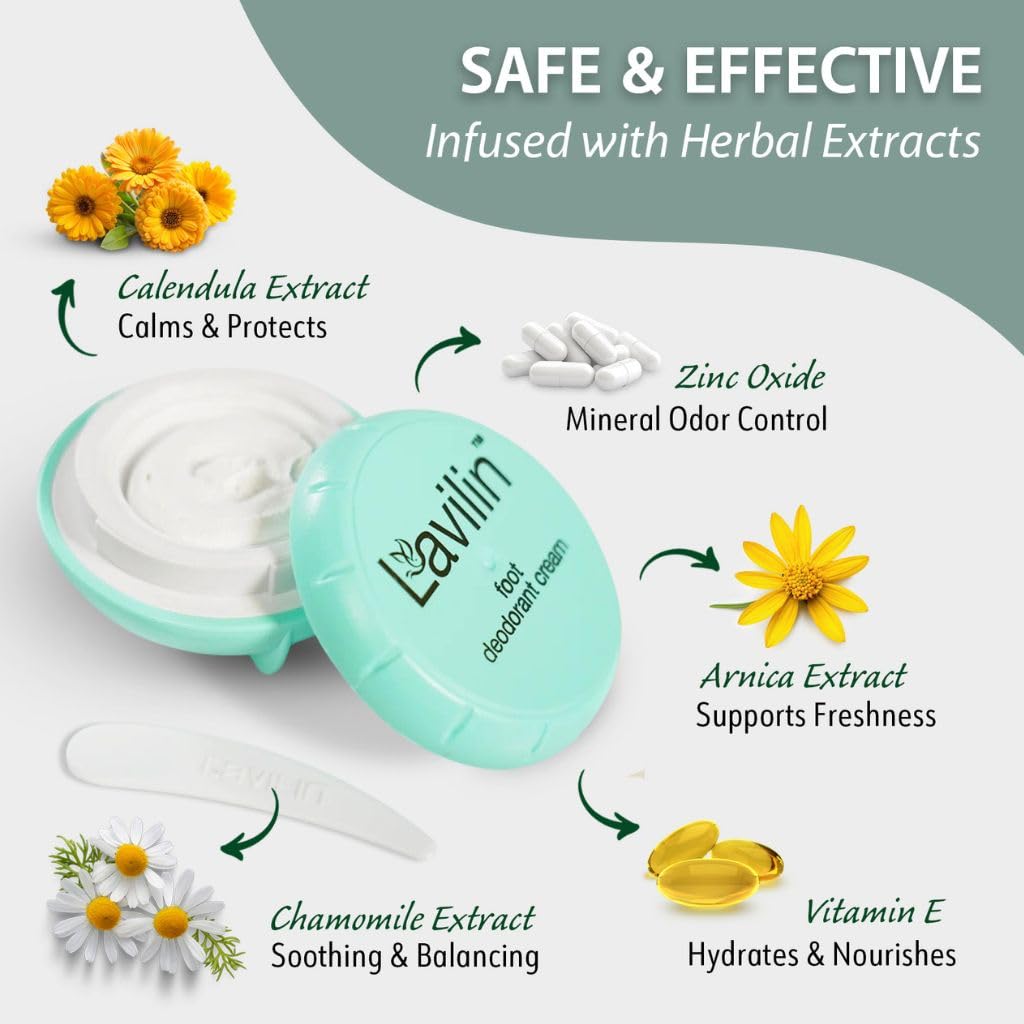 Lavilin applied between toes demonstrating targeted odor control