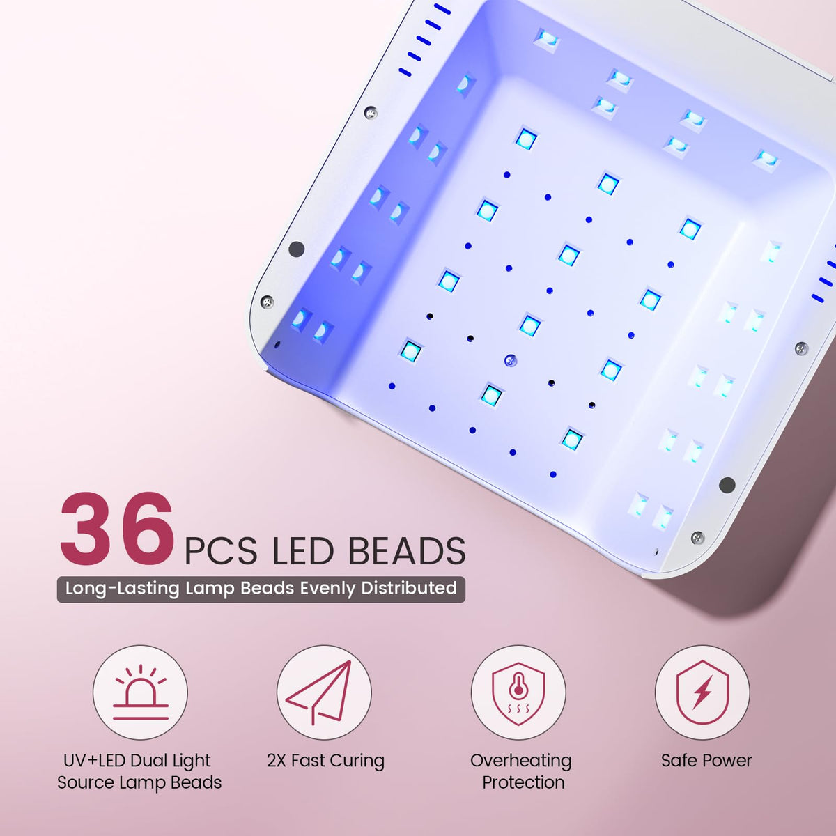 Lavinda interior view showing 36 LEDs for even curing coverage and faster polish set time