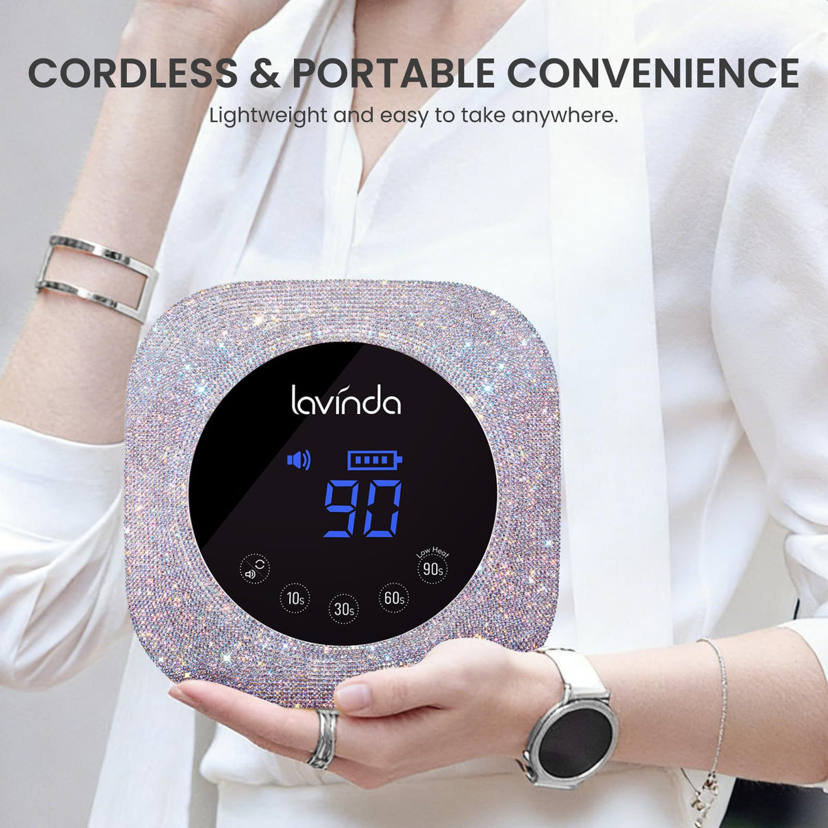 Lavinda battery and charging indicator showing portable power