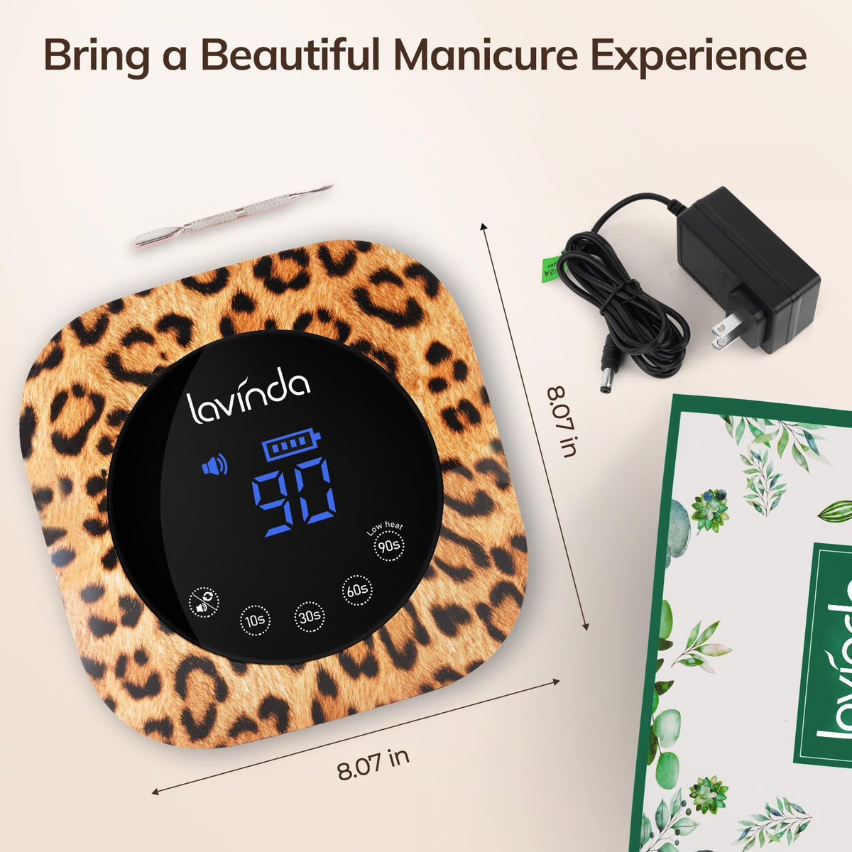 Lavinda charging display with battery icon showing cordless portability benefit