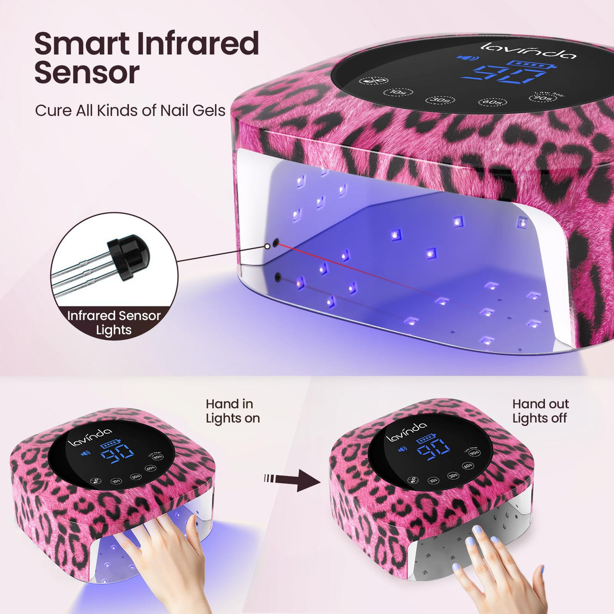 lavinda cheetah in use with hand inside for cordless convenient curing