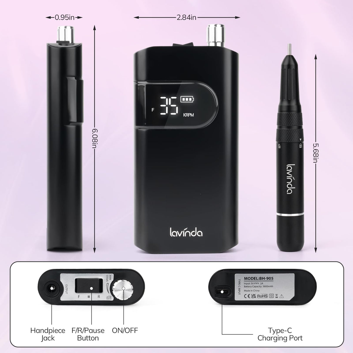 Lavinda digital display and controls close-up for precise speed adjustment