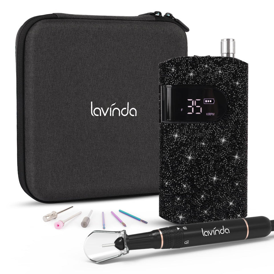 Lavinda front view with black rhinestones showing elegant cosmetic finish and style