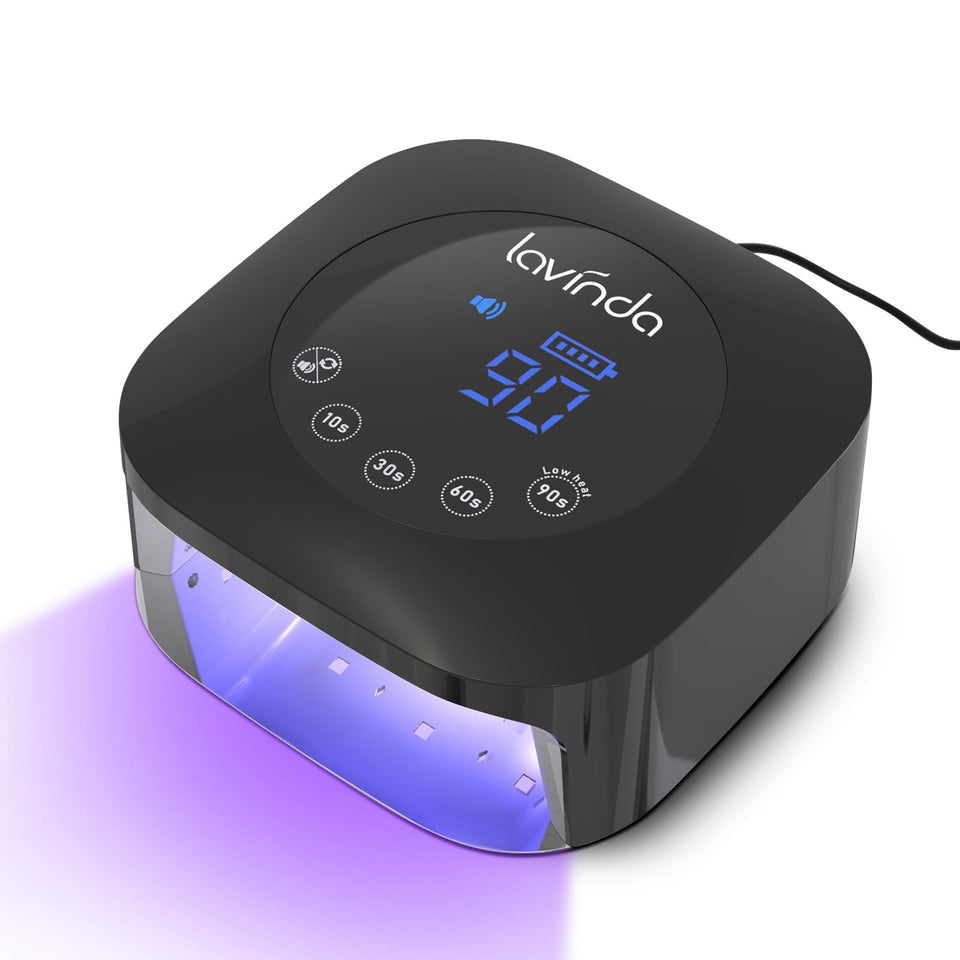 Lavinda lamp front view showing compact design and fast curing benefit
