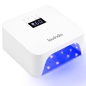 Lavinda front view of nail lamp showing sleek white housing and large curing opening for fast results