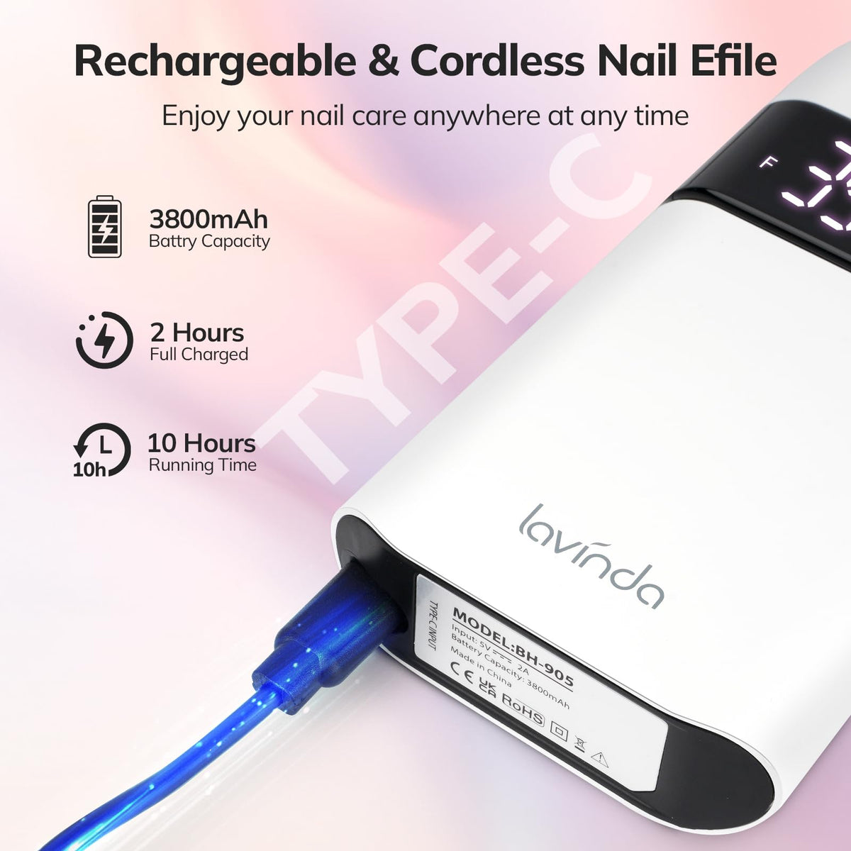 Lavinda nail drill in use during a manicure showing efficient filing benefit
