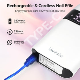 Lavinda nail drill in use during a manicure showing efficient filing benefit