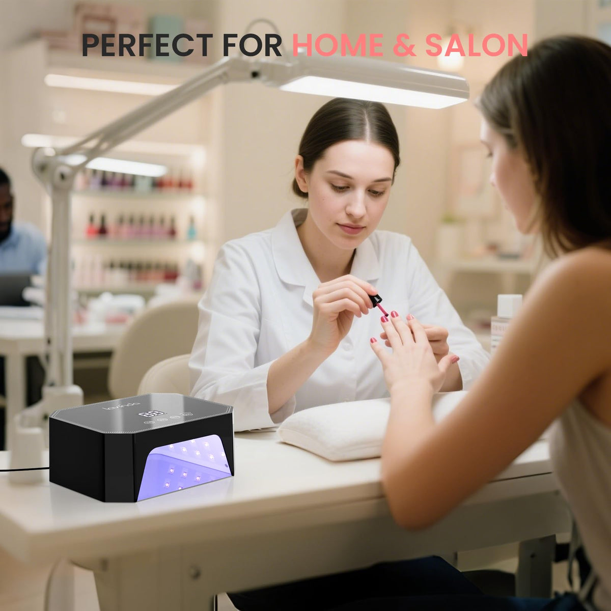 Lavinda lifestyle at-home manicure setup showing professional results at home