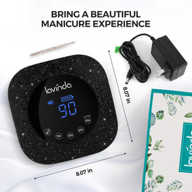 Lavinda on salon table styled for professional at-home manicures