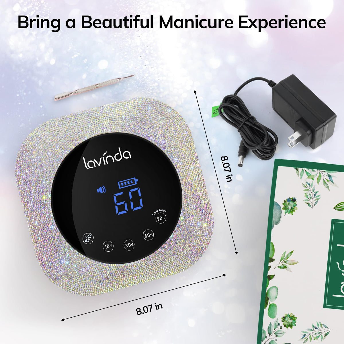Lavinda packaging and accessories layout showing included items and readiness