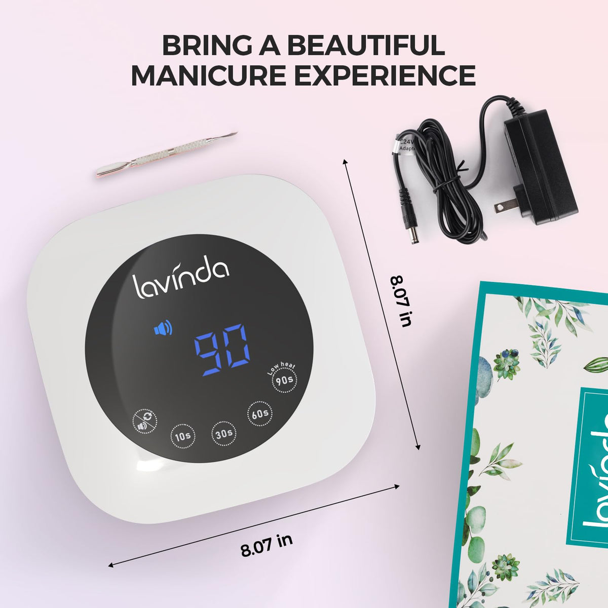 Lavinda lamp beside a hand to show size and salon-ready capacity