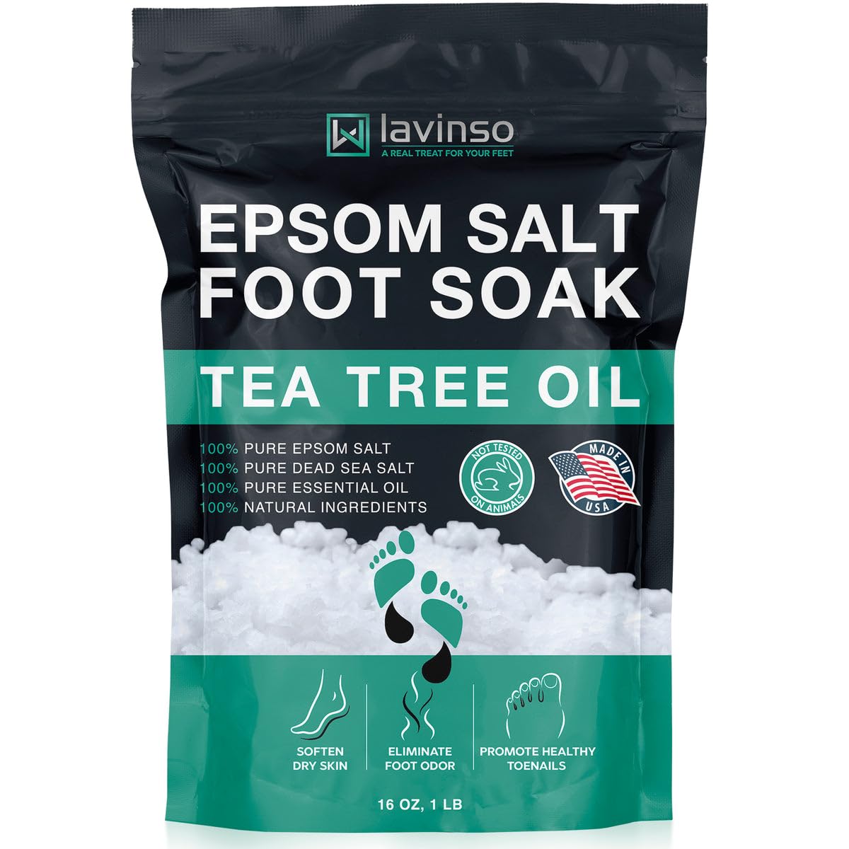 lavinso front pouch showing product and benefit of easy weekly foot care