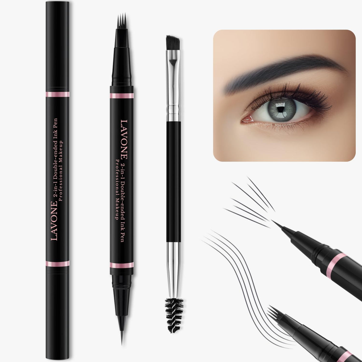 LAVONE 2-in-1 microblading pen tip detail for precise hair-like strokes