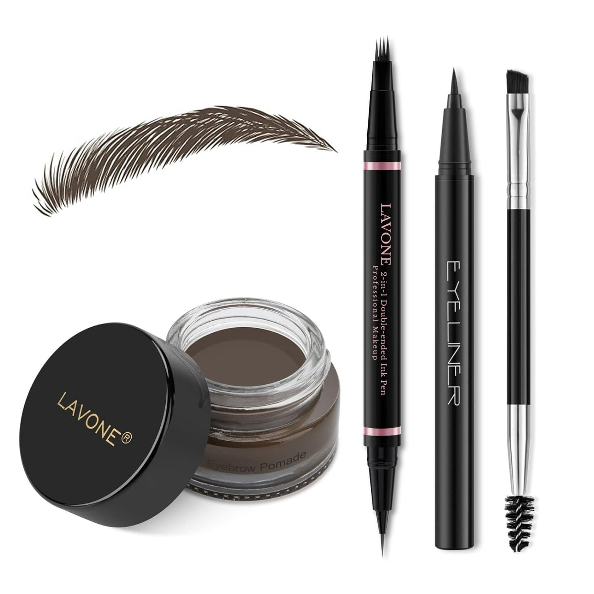 LAVONE front packaging showing full eyebrow kit and zipper pouch for convenience