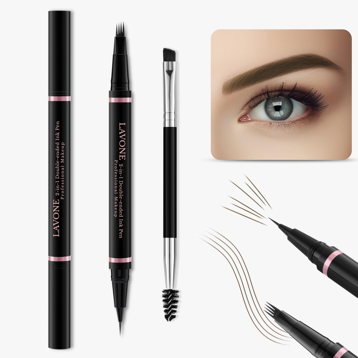 LAVONE microblading eyebrow pen close-up showing fine tip for natural strokes