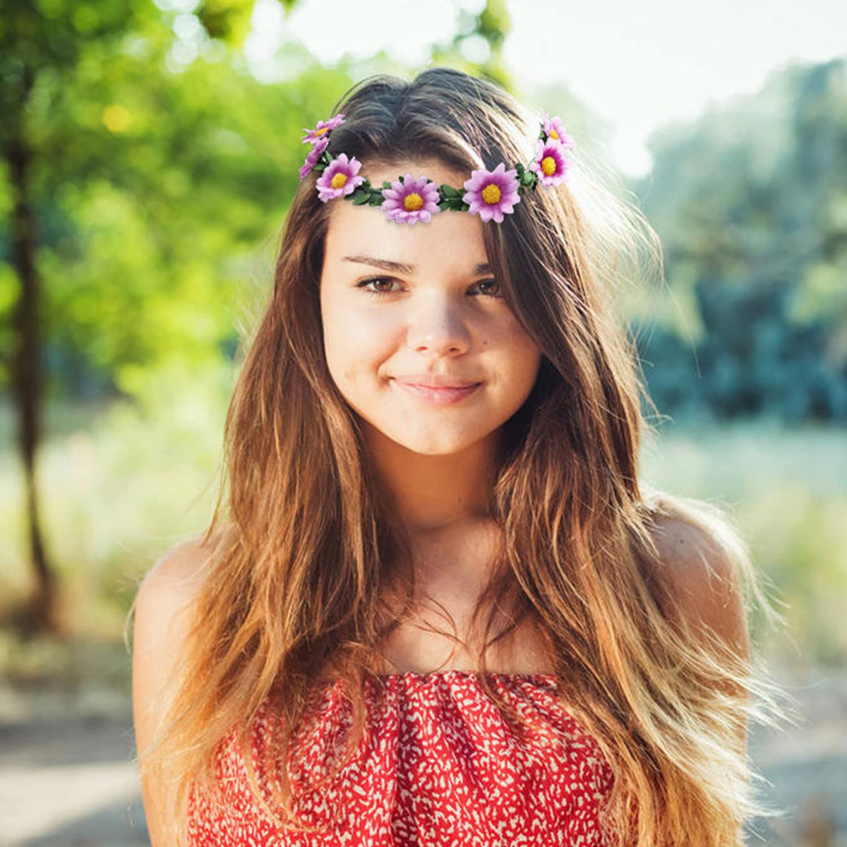 Lawie floral crown worn by model at wedding offering a boho bridal look