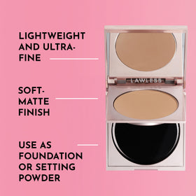 LAWLESS close-up powder texture showing ultra-fine finish for soft-focus skin