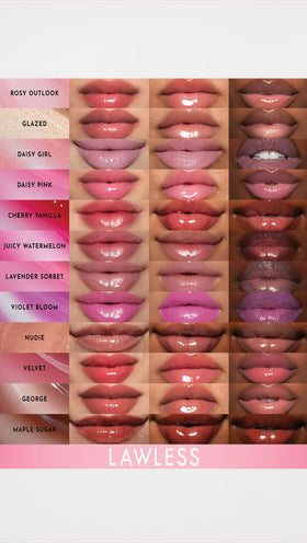 Lawless before and after lips comparison showing visible shine improvement