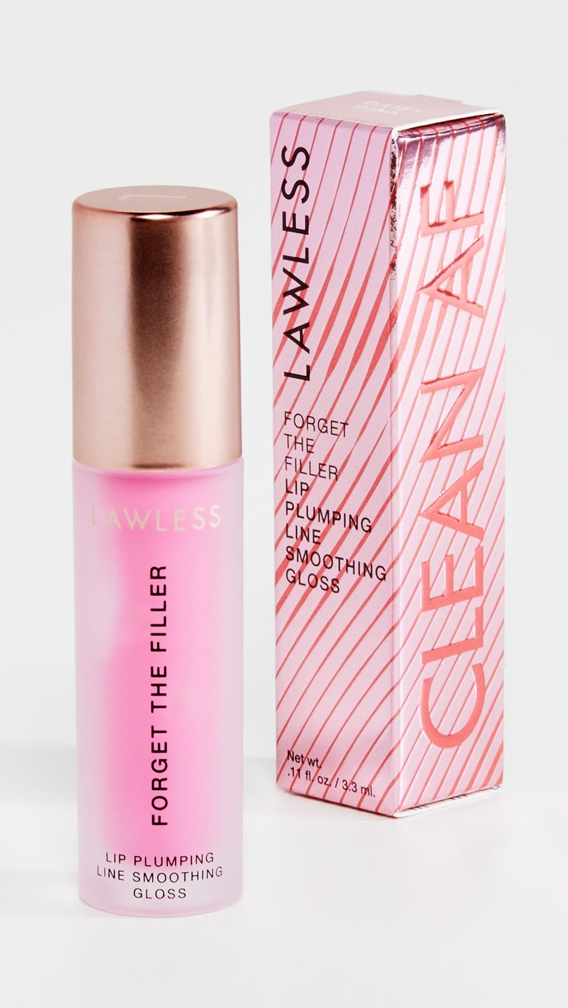 Lawless gloss on model lips showing subtle pink tint and plumping effect